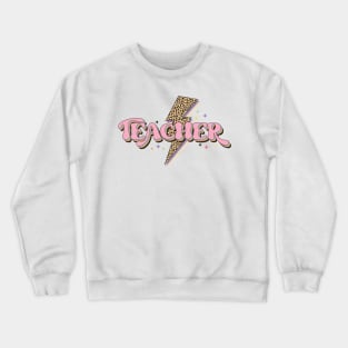 Teacher Power Design, Rainbow Lighting Bolt, Cheetah Pastel Colors Teacher T Shirt Crewneck Sweatshirt